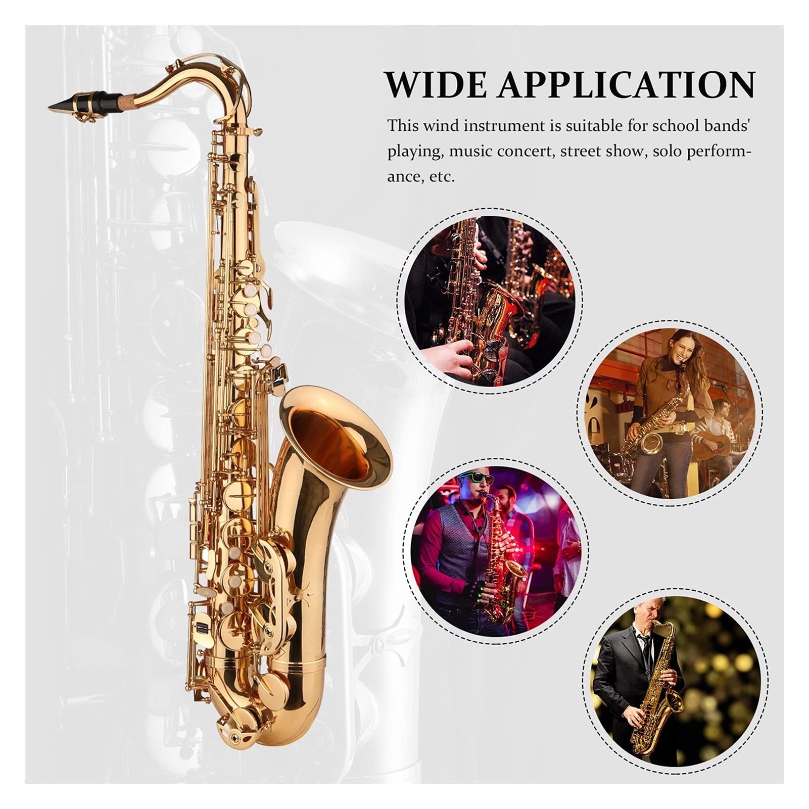 BB B-Flat Tenore Sassofono Sassofono Sax Placcato Oro con Bocchino con Custodia per Cravatta per Cinghia per Cinghia di Pulizia Spazzola per Principianti Sassofono Studenti