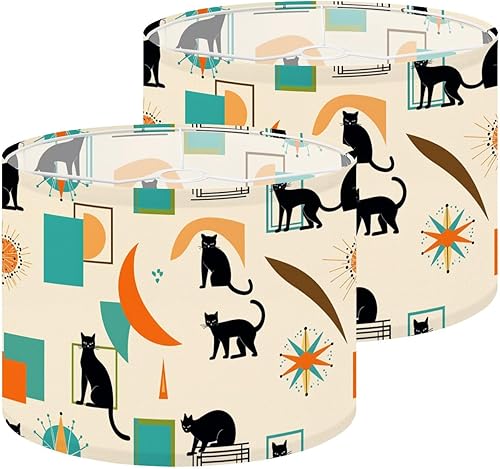 Miniatura 18 de Drum Lampshade Mid Century Black Cat Starry Lights Retro Style Medium Lamp Shade Replacement Linen Fabric Lampshades for Bedside Table Lamp Floor