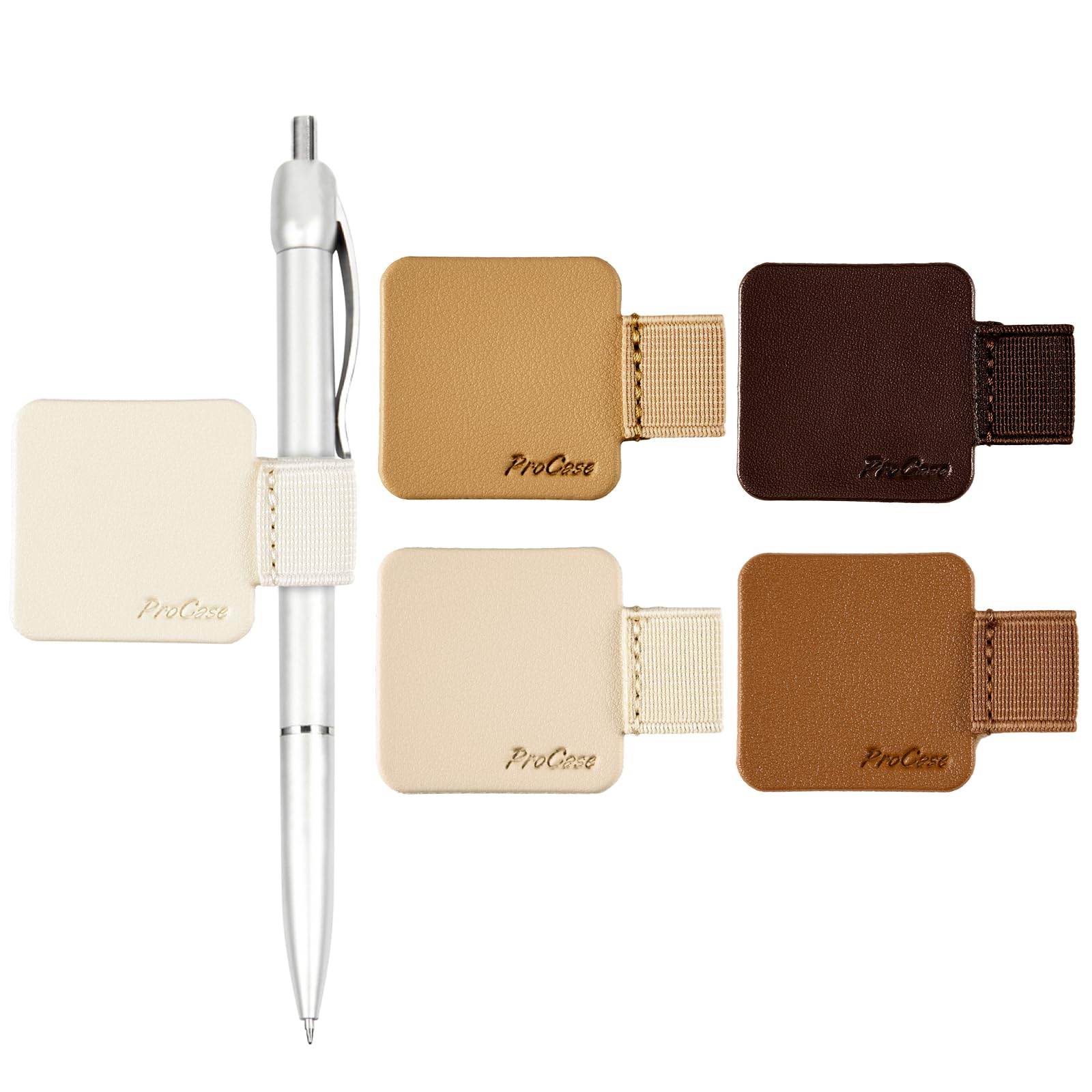 ProCase 【5 Pack】 Self Adhesive Pen Loop Holder, for Dairy Notebooks Journals Planners, Elastic Stick On Pen Holder Stylus Loop -Brown