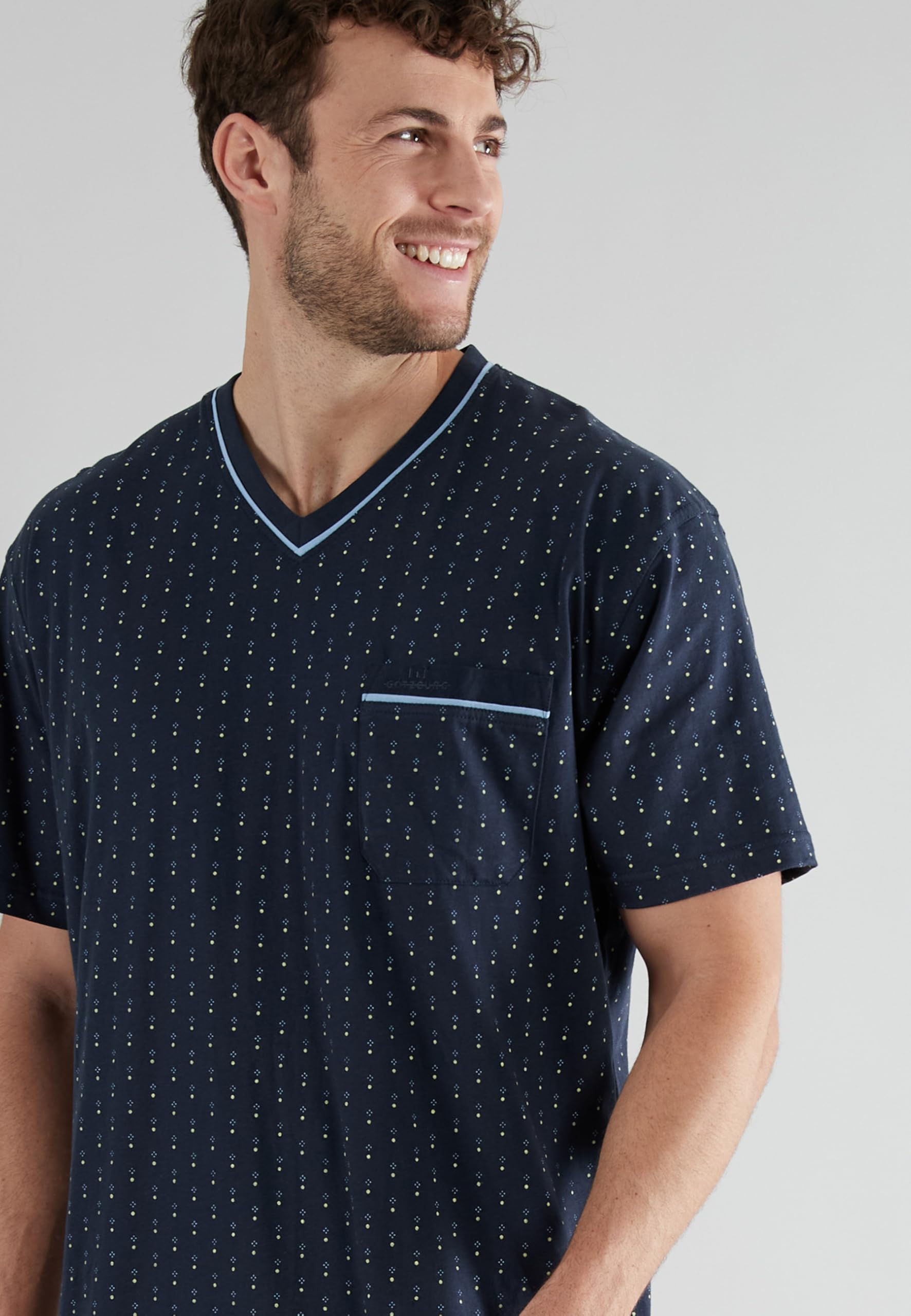 Götzburg Herren Shorty, Kurzarm, Baumwolle, Single Jersey, Navy, Bedruckt 54