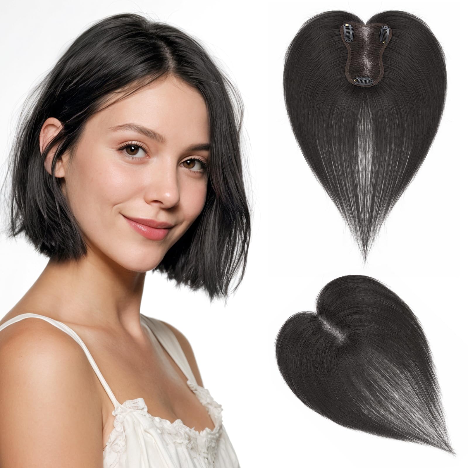 Rich Choices Hair Toppers for Thinning Hair Women Real Hair 8 * 11cm Silk Base Human Hair Topper Short Hairpieces Clip in Straight Remy