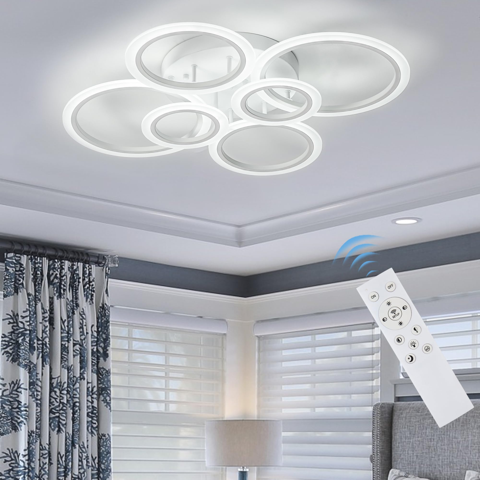 Modern Ceiling Light Fixture: 60W White Ring LED Flush Mount Ceiling Light Dimmable Round Chandeliers for Dining Room Living Room Kitchen Bedroom,Colors Change with Remote APP