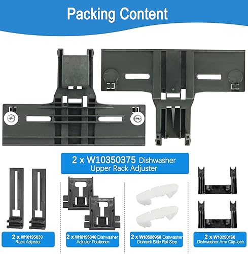 Miniatura 3 de Piezas de repuesto mejoradas para lavavajillas W10350375 para lavavajillas Kenmore 665 Whirlpool, posicionador de lavavajillas W10195840 y ajustador