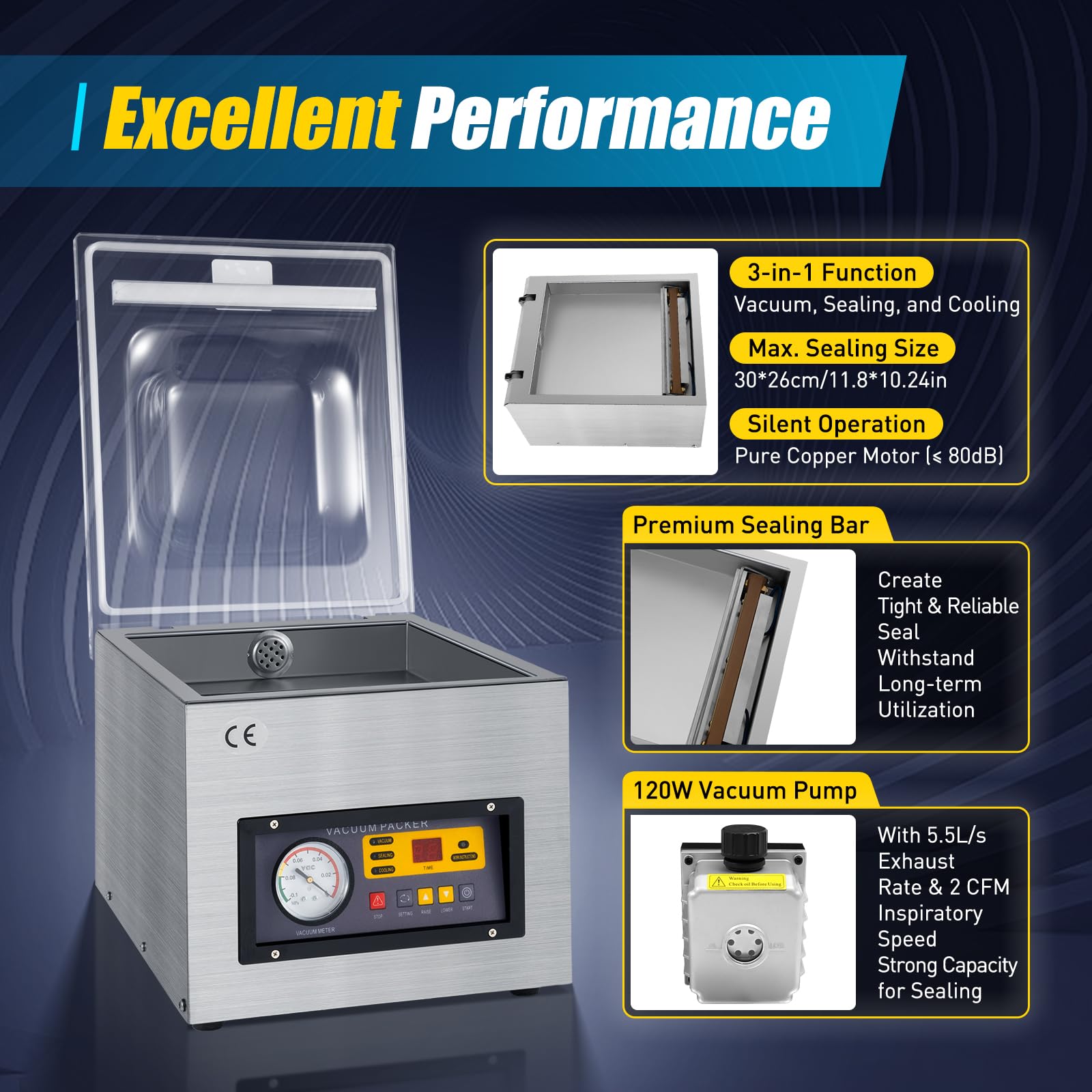 Envasadora al vacío profesional, DZ-260S 220 V, acero inoxidable, máquina de vacío, sellador al vacío para mesa industrial para casa y uso comercial