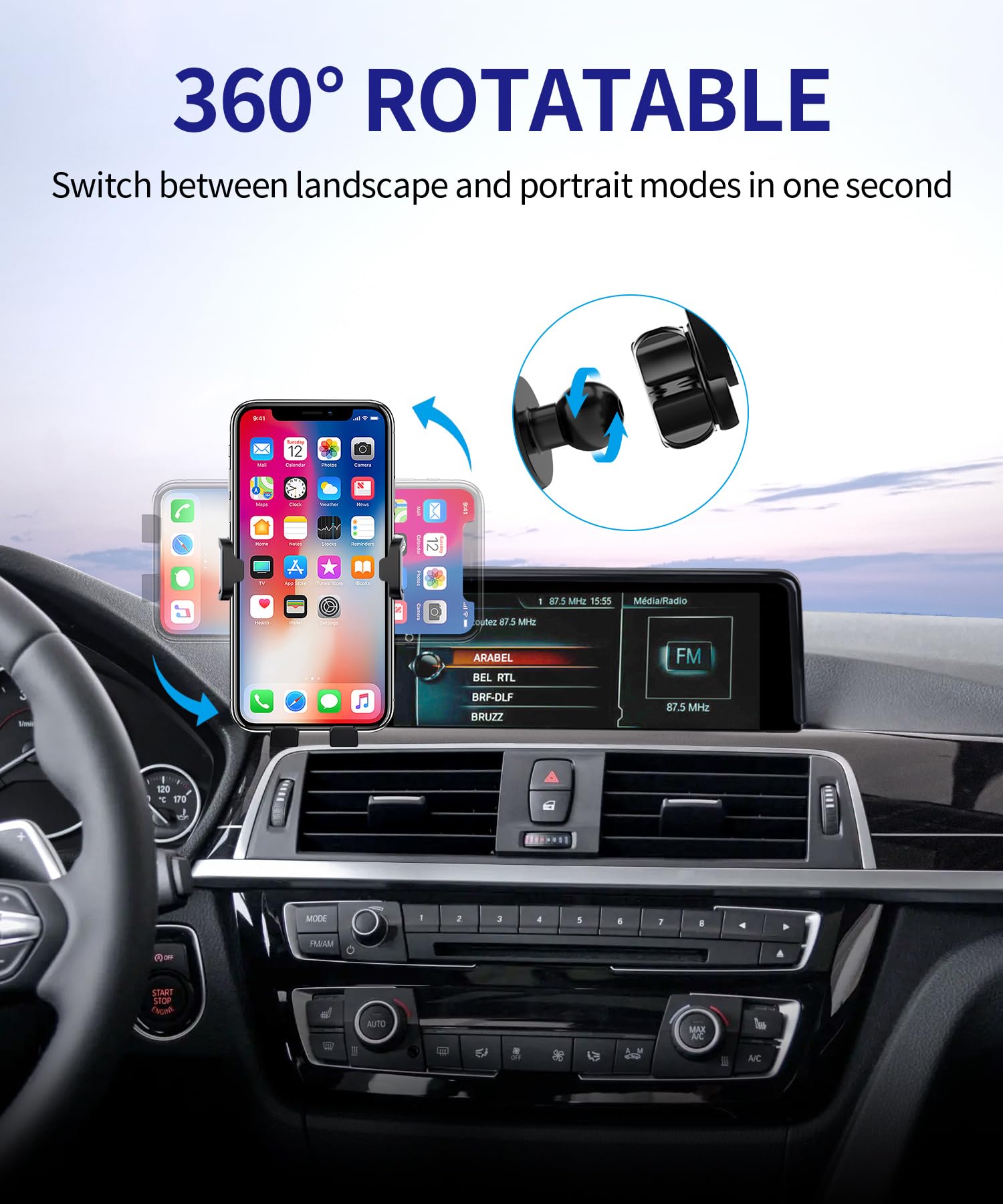 Samochodowy uchwyt na telefon do BMW serii 3 2012-2018/4 serii 2014-2020/2 serii 2014-2021, obrót 360°, 22.4 cm ekran stały klips, akcesoria samochodowe uchwyt nawigacyjny