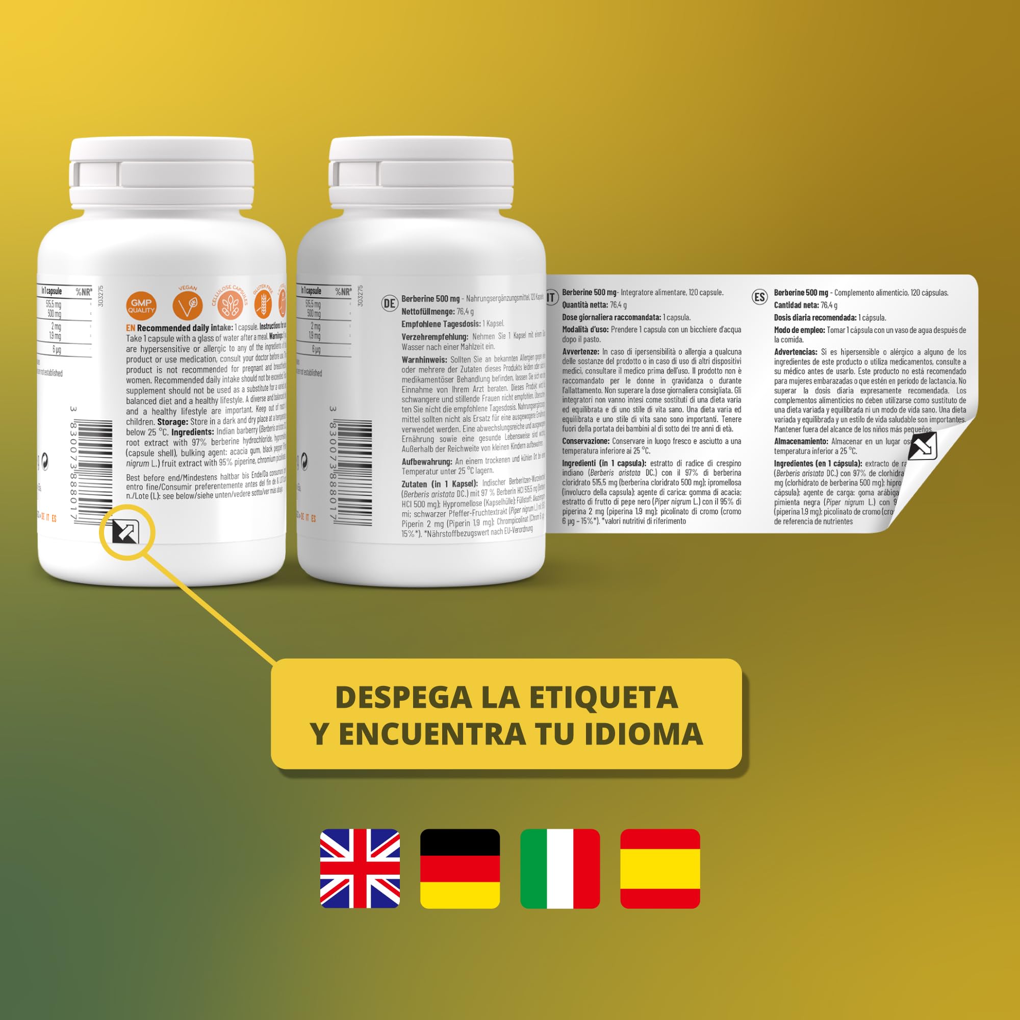 Sensilab Berberina con Cromo y Pimienta Negra. 120 Cápsulas para 4 Meses | El cromo contribuye al metabolismo normal de los macronutrientes y al mantenimiento de glucosa normal. Vegano
