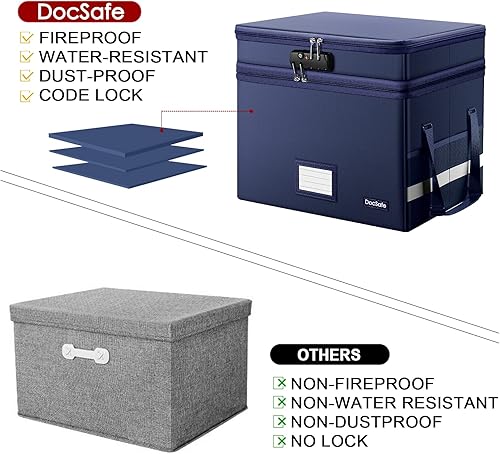 Miniatura 8 de Caja de archivos DocSafe con cerradura, caja de documentos ignífuga de múltiples capas, organizador de almacenamiento de archivos plegable con