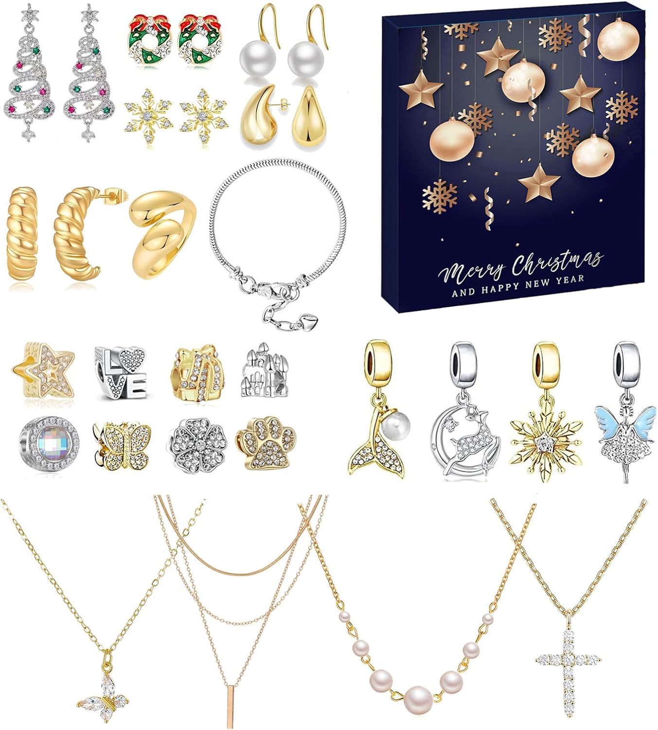 CMANLNYK 2024 Jewellery Advent Calendar 24 Surprise Christmas Novelty