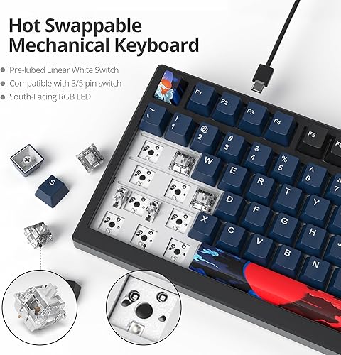 Miniatura 3 de Owpkeenthy Junta de teclado para juegos 96, teclado mecánico 100% de tamaño completo, intercambiable en caliente con espuma absorbente de sonido,