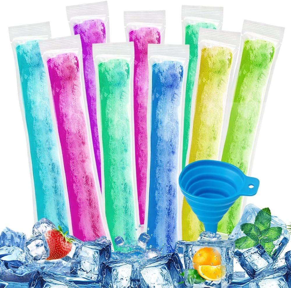 200 sztuk woreczków na kostki lodu z lejkiem, woreczki na lody na patyku, woreczki na lody, bez BPA, woreczki do foremek na lody, woreczki na lody do zrobienia na własną rękę, woreczki na lody do