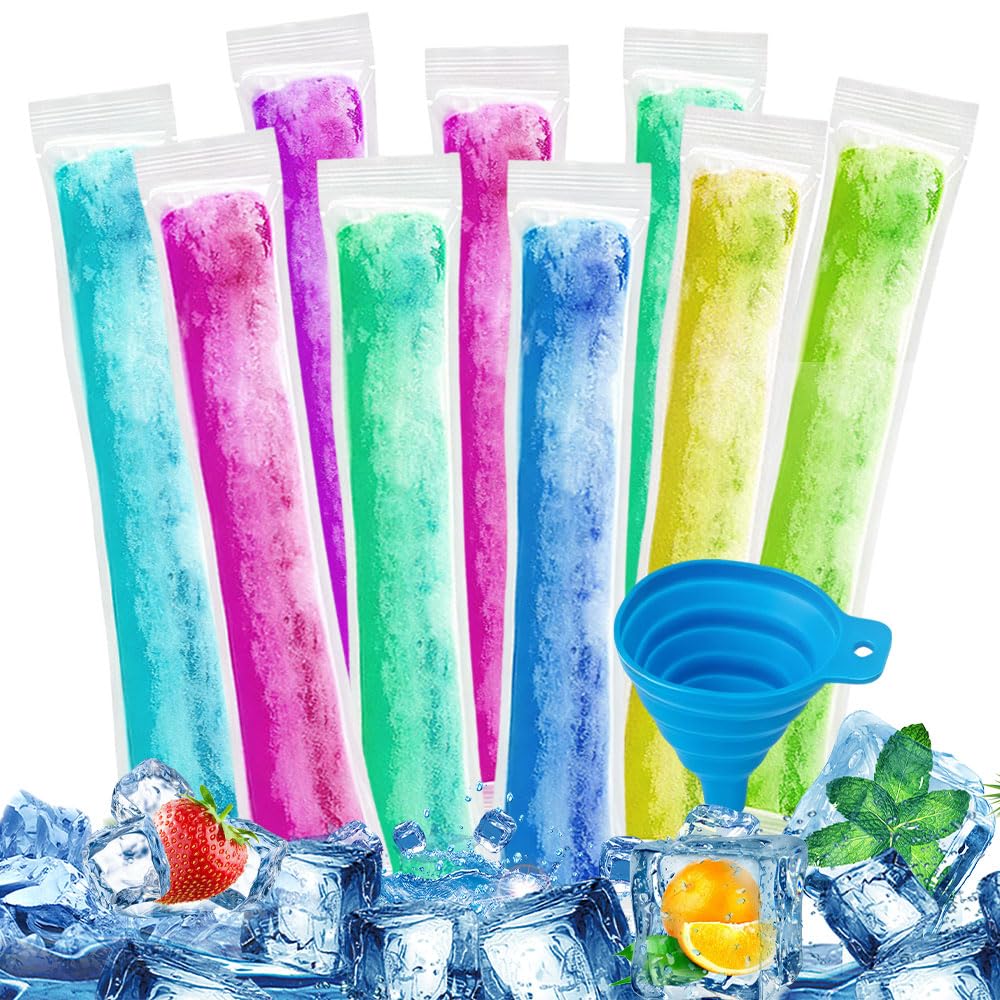 200 sztuk woreczków na kostki lodu z lejkiem, woreczki na lody na patyku, woreczki na lody, bez BPA, woreczki do foremek na lody, woreczki na lody do zrobienia na własną rękę, woreczki na lody do