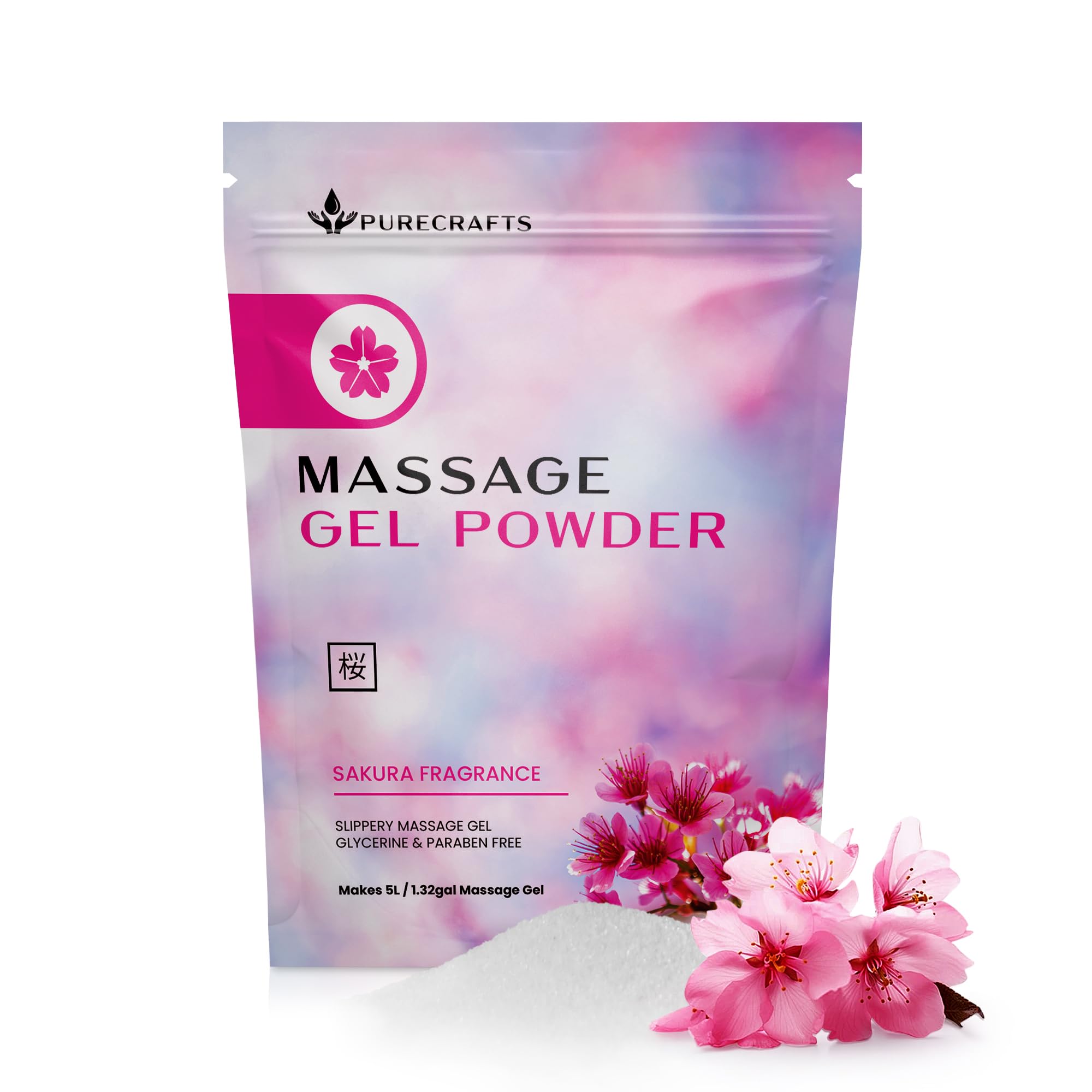 Massage Gel Powder 50g | Sakura Fragrance | Made in Japan | Colourless, Stain Free, Glycerine and Paraben Free | Makes 5 litres of Slippery Massage Gel per Sachet