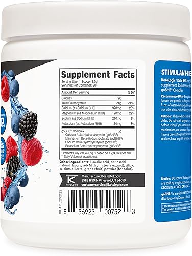 Miniatura 4 de Ketologic Keto BHB (sabor a bayas mixtas) 30 porciones - Suplemento de cetona exógena con goBHB, sales de beta-hidroxibutirato