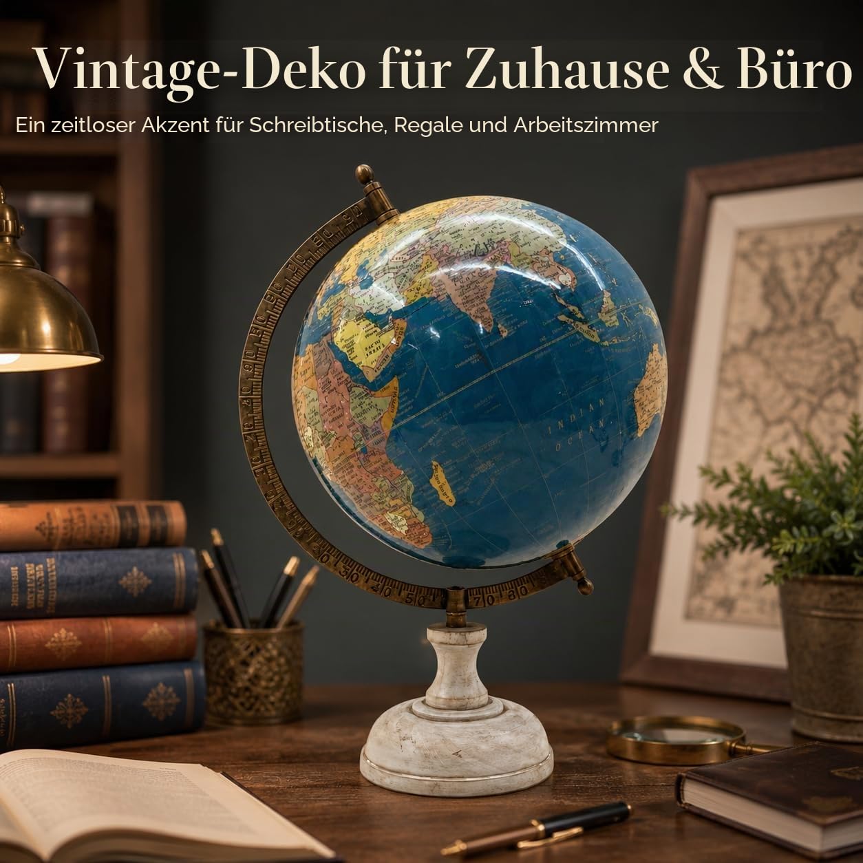 EXERZ 20cm Antiker Globus, Englische Karte, Ozeanblau mit Holzsockel (20 cm)