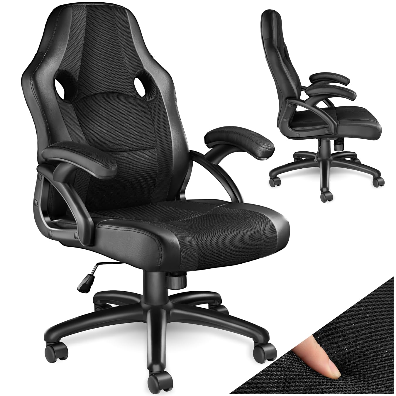 tectake® Chaise Gaming Chaise de Bureau Fauteuil de Bureau Siège Gaming Fauteuil pivotant Design à 360°, Chaise Ergonomique, Fauteuil avec Accoudoirs, Roulette, Hauteur réglable, Teletravail