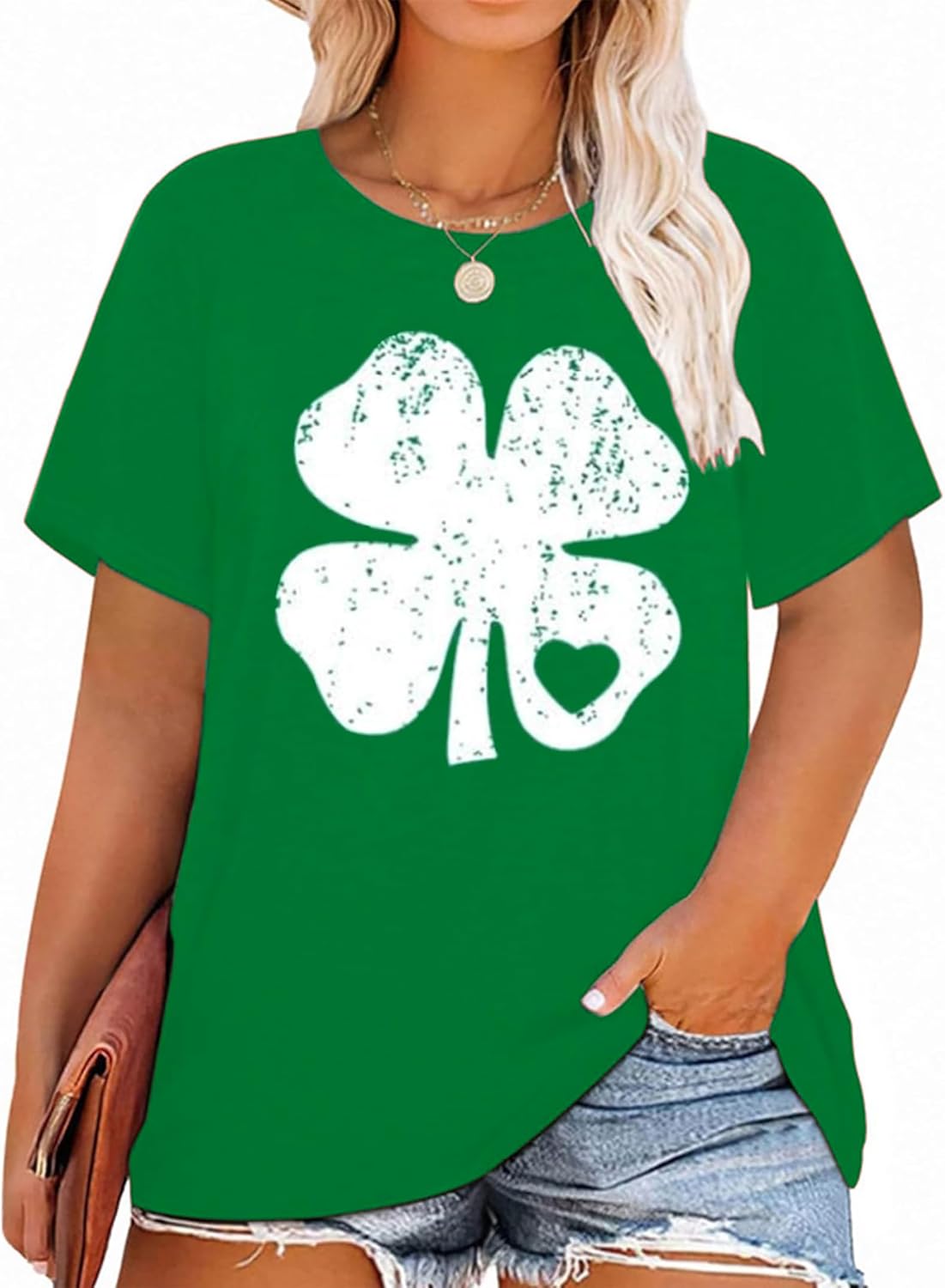 Plus Size St. Patrick's Day Shirt for Women Lucky Shamrock Tee Shirts Irish Clover Graphic Print Tops