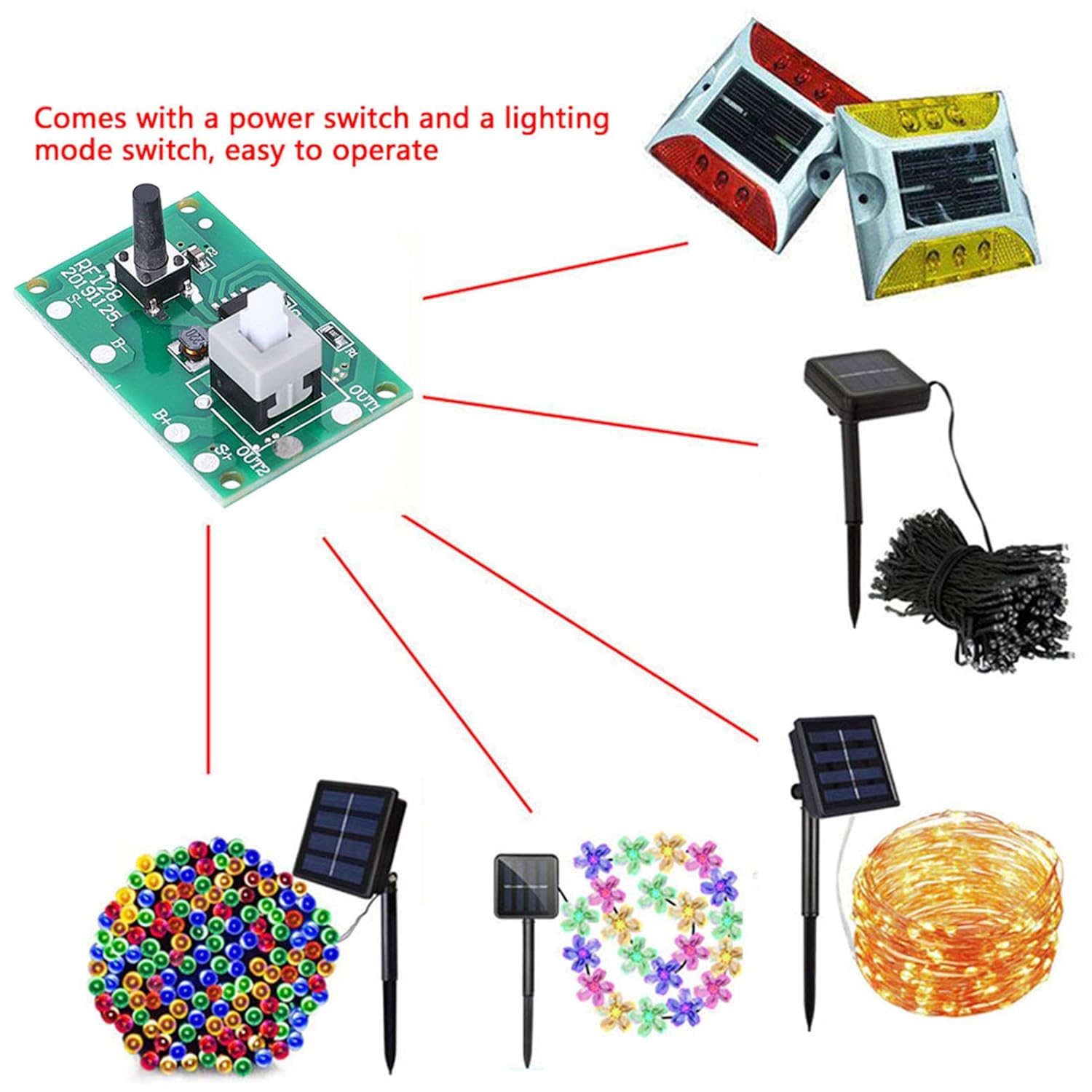 Oumefar 2Pcs Solar Lamp String Controller Module 1.2V Circuit Board with 8 Modes and Switch Light Accessories Maximum Current 400mA for LED Solar String Lights, Replacement Solar Light Parts