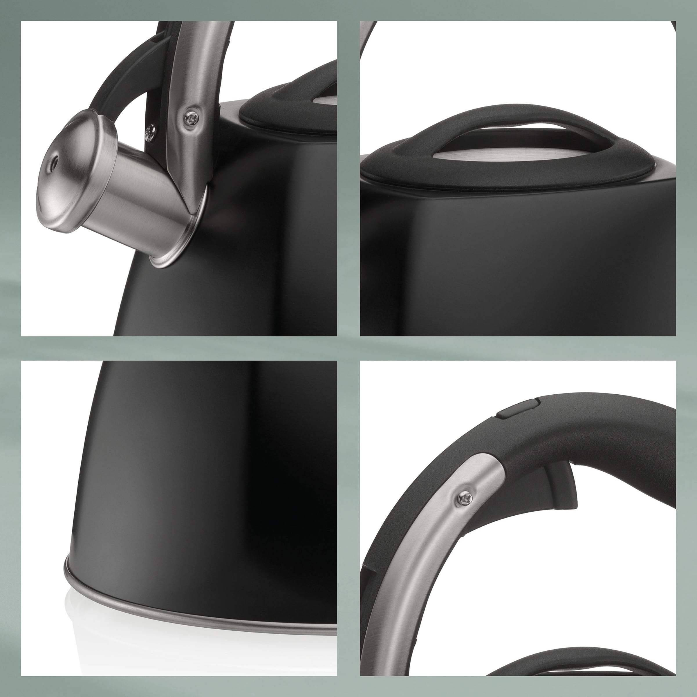 kela Bouilloire à induction 2,4L, Bouilloire à flûte en acier inoxydable, pour tous les types de cuisinières, avec ouverture sécurisée du couvercle verseur par bouton-poussoir, VITUS, noire mate