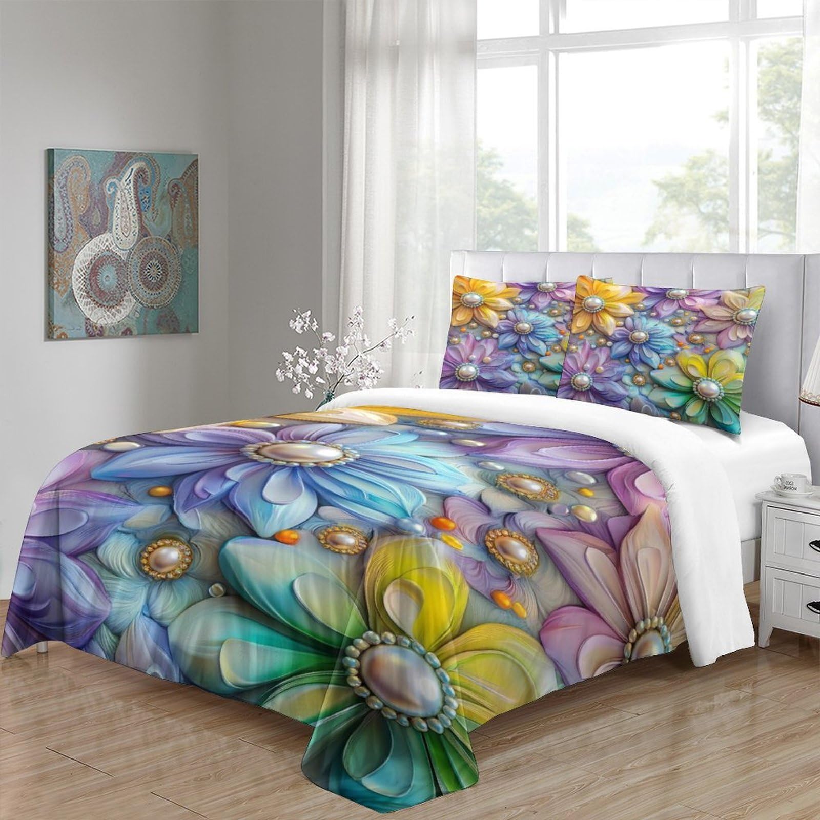 Flamingo-Pärchen Bettbezug 3D Gedruckt Weich Reißverschluss Hautfreundlich Bettdeckenbezug 3 Teilig Mikrofaser Kuschelig mit Kissenbezug Schlafkomfort for Fans & Männer Super king（260x220cm）
