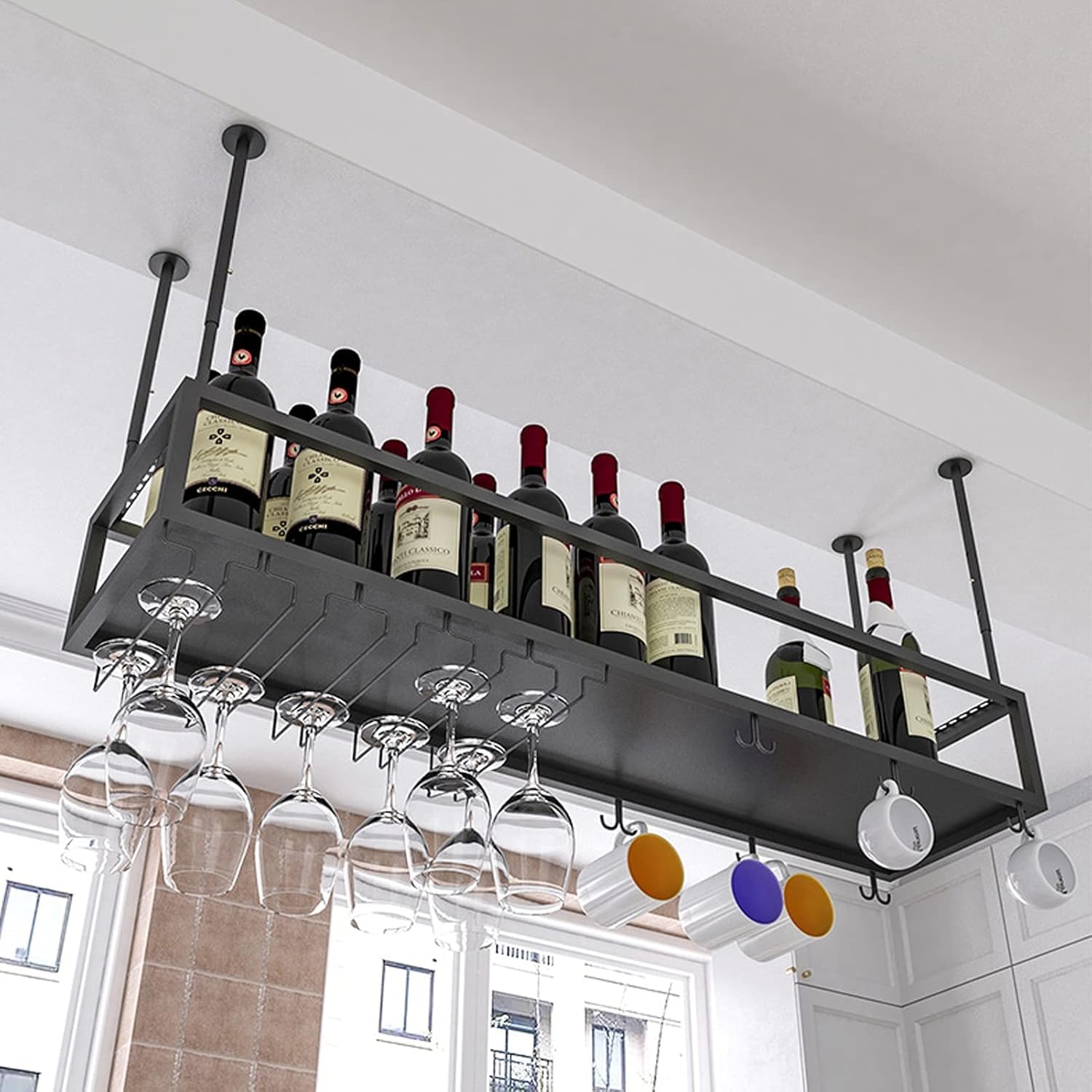 Étagère à vin à suspendre, hauteur réglable en métal, organisateur de bouteilles pour cuisine, bar, restaurant, rangement peu encombrant, 140 x 25 x 21 cm