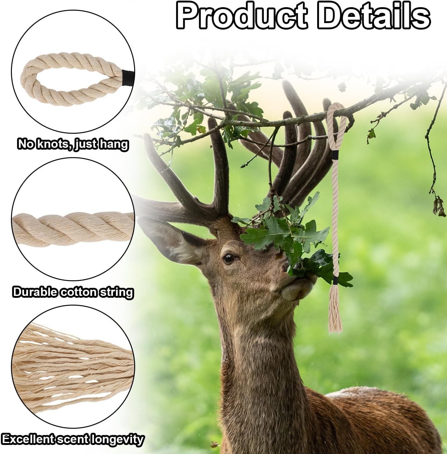 Deer Hunting Scent Rope, Length 31.5in Cotton Material Scent Mock Scrape Rope Whitetail Attractant for Deer Hunting Accessory(Beige)
