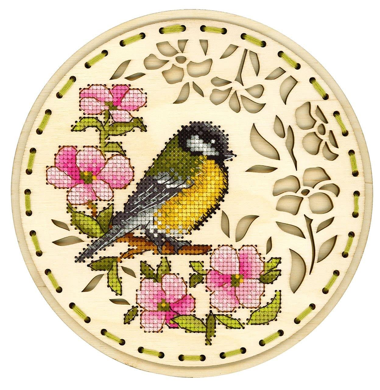 Kit punto croce con fiori rosa su base in legno - Kit punto croce contato su compensato. MP Studia O-041