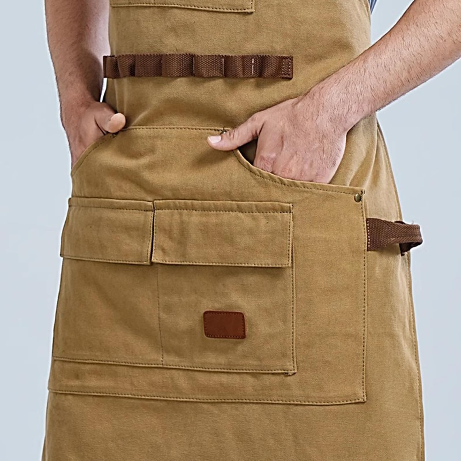Tabliers De Travail pour Hommes Femmes, Tabliers Toile avec Sangle Réglable Et 7 Poches, Tablier pour Charpentier,Menuisier Beige,One Size