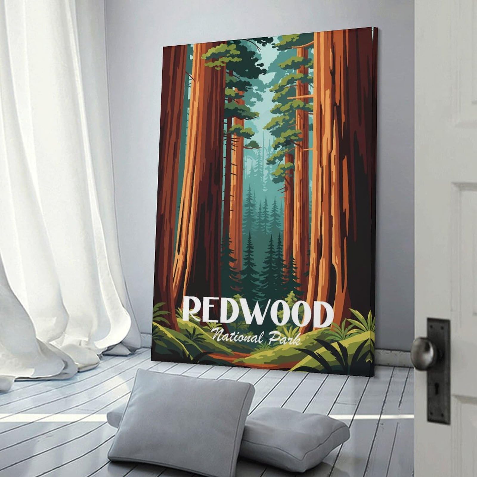 Junmoney Frame-Style-12-1 Canvas Art Print Redwood National Park, 20X30inch(50X75cm), For Office, Study Or Home Workspace, Wall Art That Adds Style To Work Areas