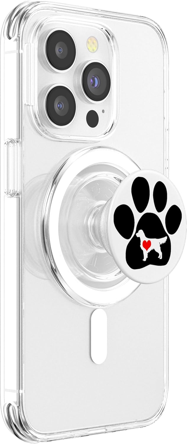 Golden Retriever Dog Paw Print Red Heart on White PopSockets MagSafe PopGrip for iPhone