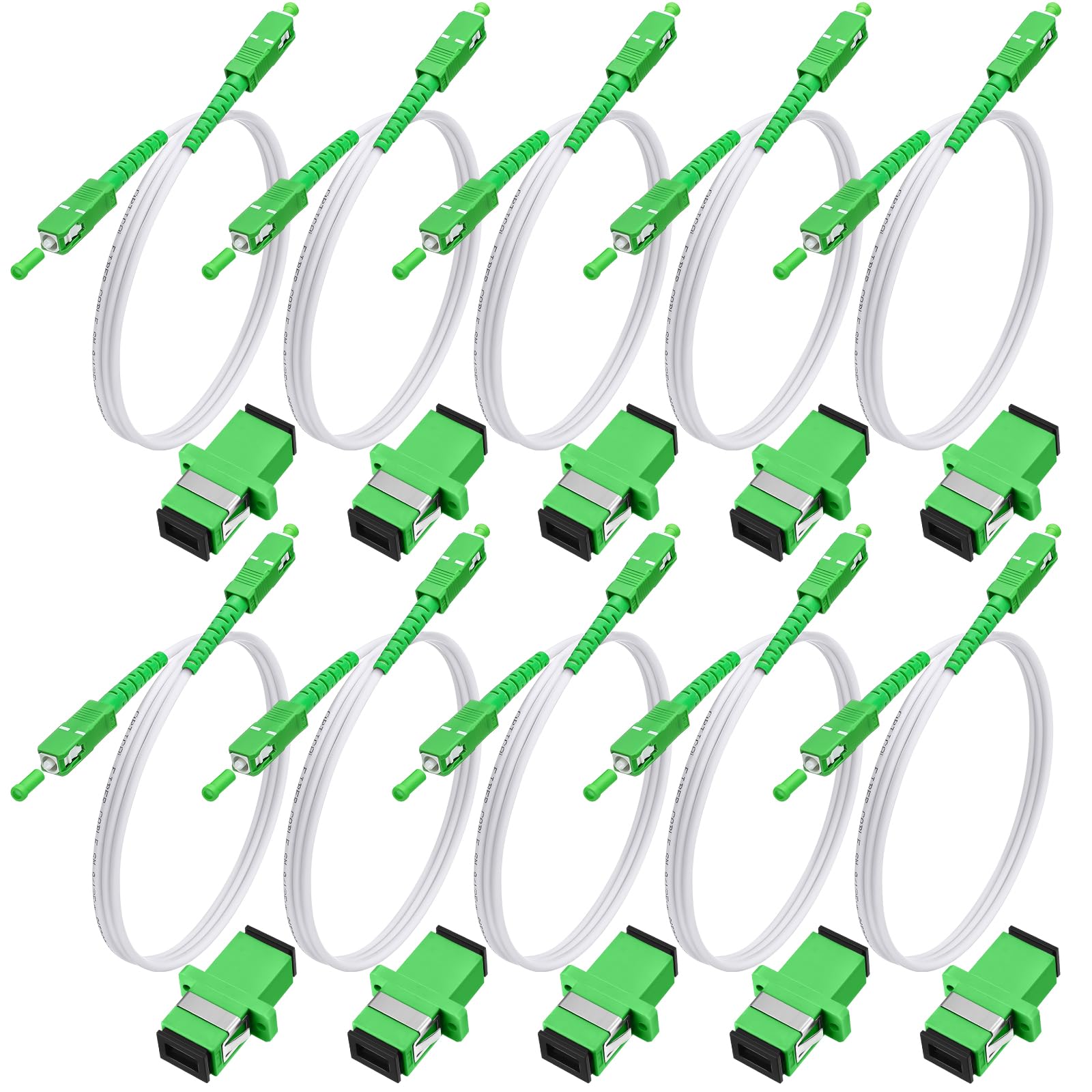 Tellegloww 10 Pack 3ft / 1M SC/APC to SC/APC Fiber Optic Internet Cable Single Mode Fiber Optic Jumper Patch Cord ATT & Connector 9/125um Compatible