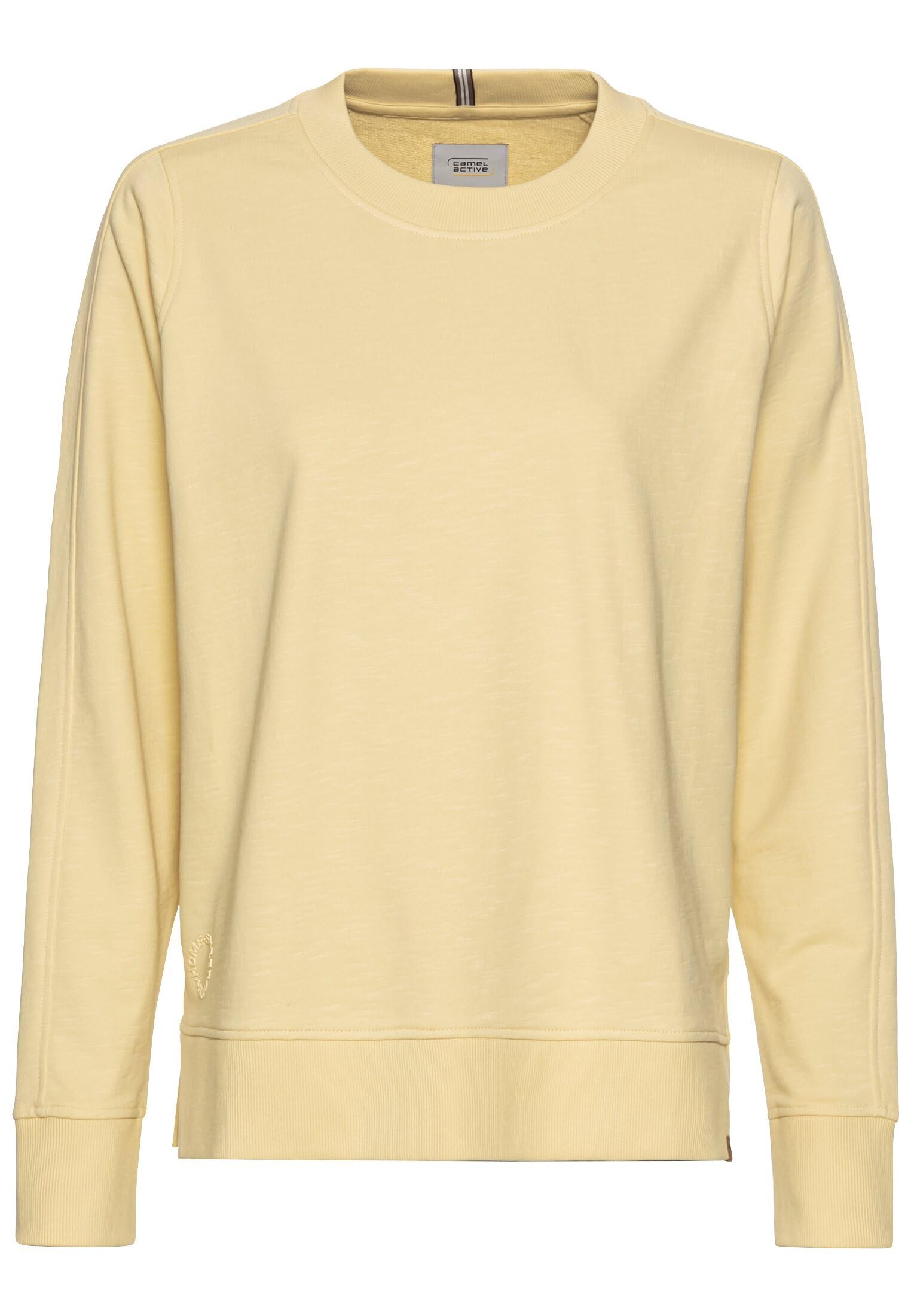 camel active Women's Crew Neck Sweatshirt Made of Pure Cotton, Vanilla, XS