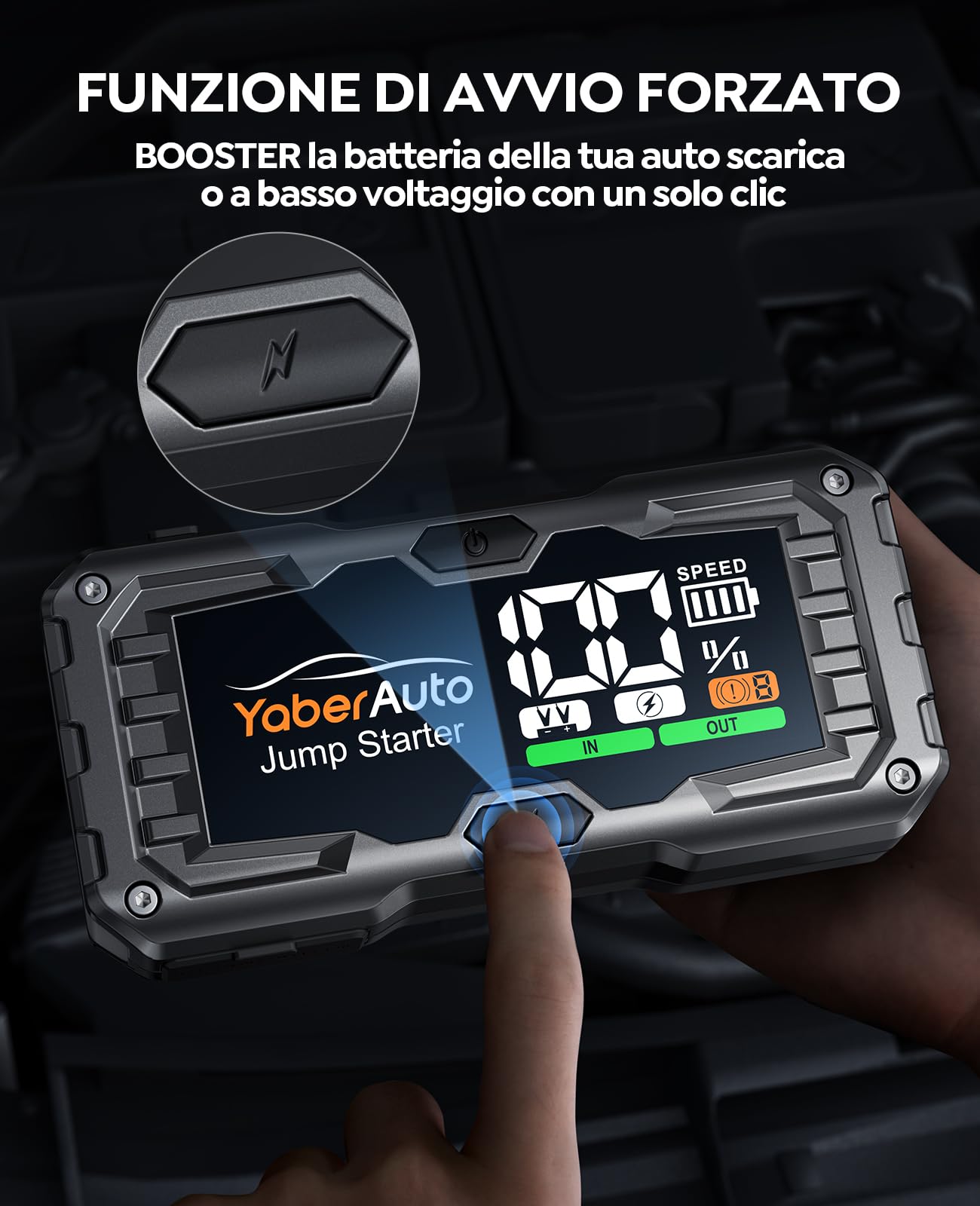 Avviatore Batteria Auto, 5500A Avviatore Emergenza per Auto (10.0L Gas/9.0L Diesel), Starter Batteria Portatile Booster Avviamento Moto con Ricarica Rapida USB 18W,Uscita DC 160W,Luci 450Lumen