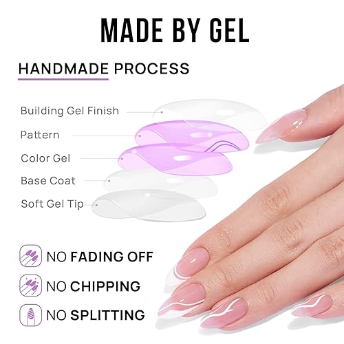 Miniatura 4 de BTArtbox Press On Nails Medium - Soft Gel French Tip Press On Nails, Almond Glue On Nails with Nail Glue, Reusable Stick On Nails in 15 Sizes, White