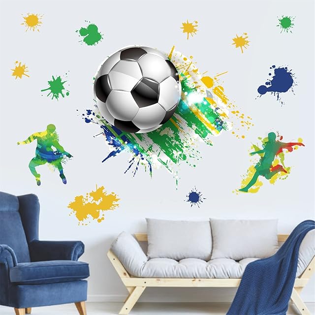 3D Football Stickers Football Wall Stickers for Bedrooms for Boys Soccer Wall Decals Removable Football Players Wall Decals Sport Wall Art Stickers for Kids Room Playroom Teens Room Gift Accessories