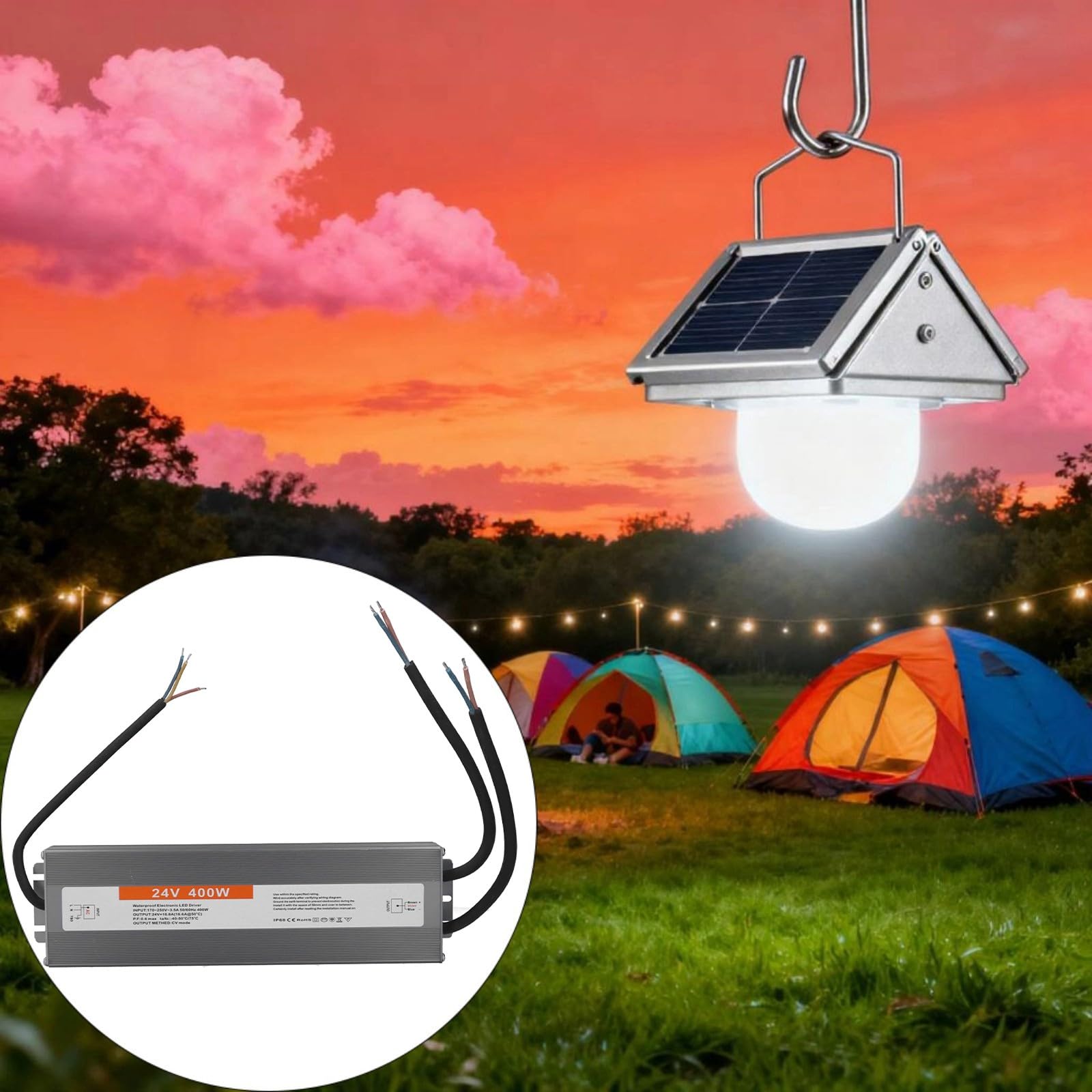 24 V, 400 W, IP67-zertifizierter Aluminium-Wechselrichter mit Überlastung und 20 ℃ ~ + 60 ℃ Betrieb