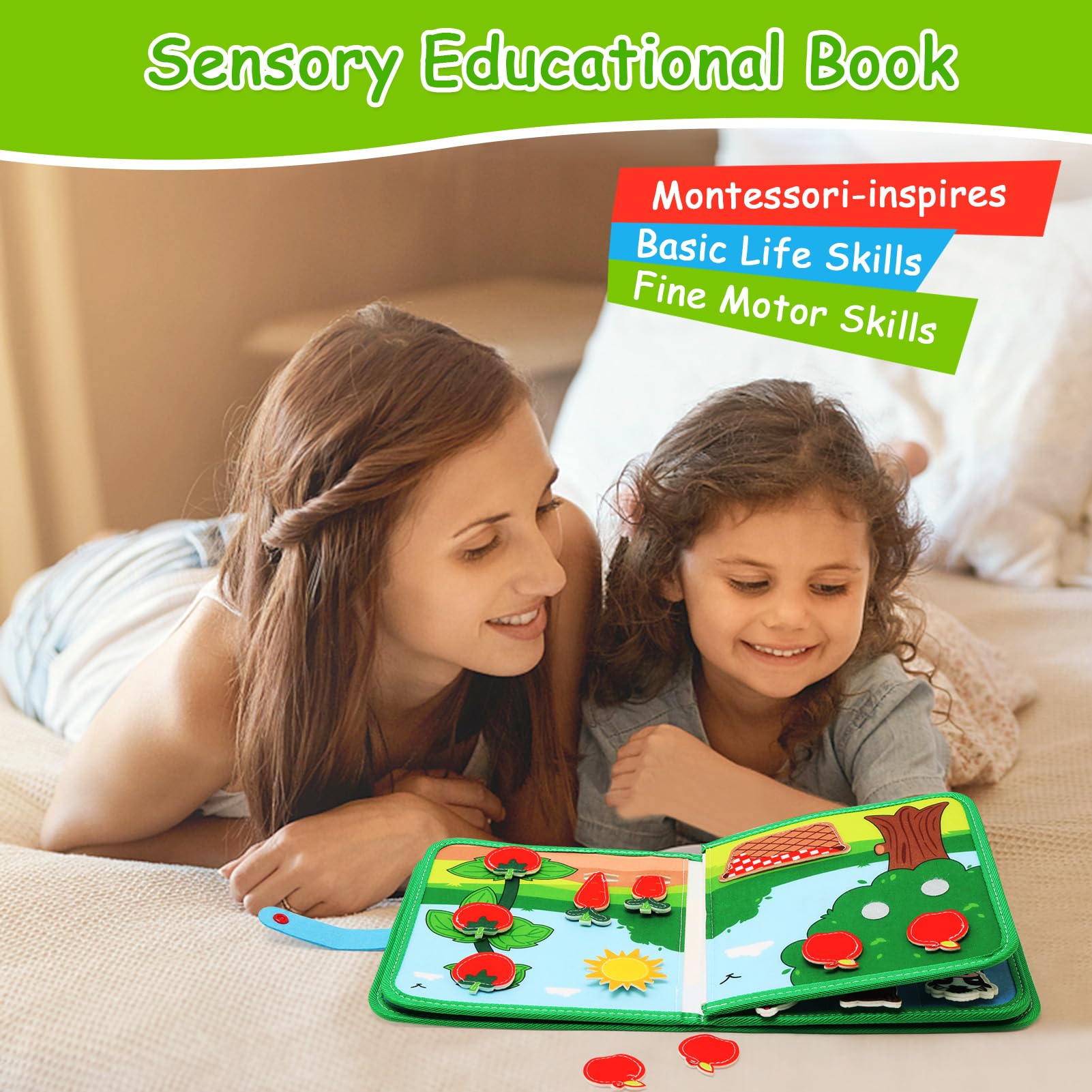 LEADSTAR Quiet Book Montessori zabawka dla małych dzieci, 18 w 1, z motywem gospodarstwa, sensoryczna książeczka Busy Book do podróży, samochodu, samolotu, motoryki precyzyjnej, zabawka Montessori od