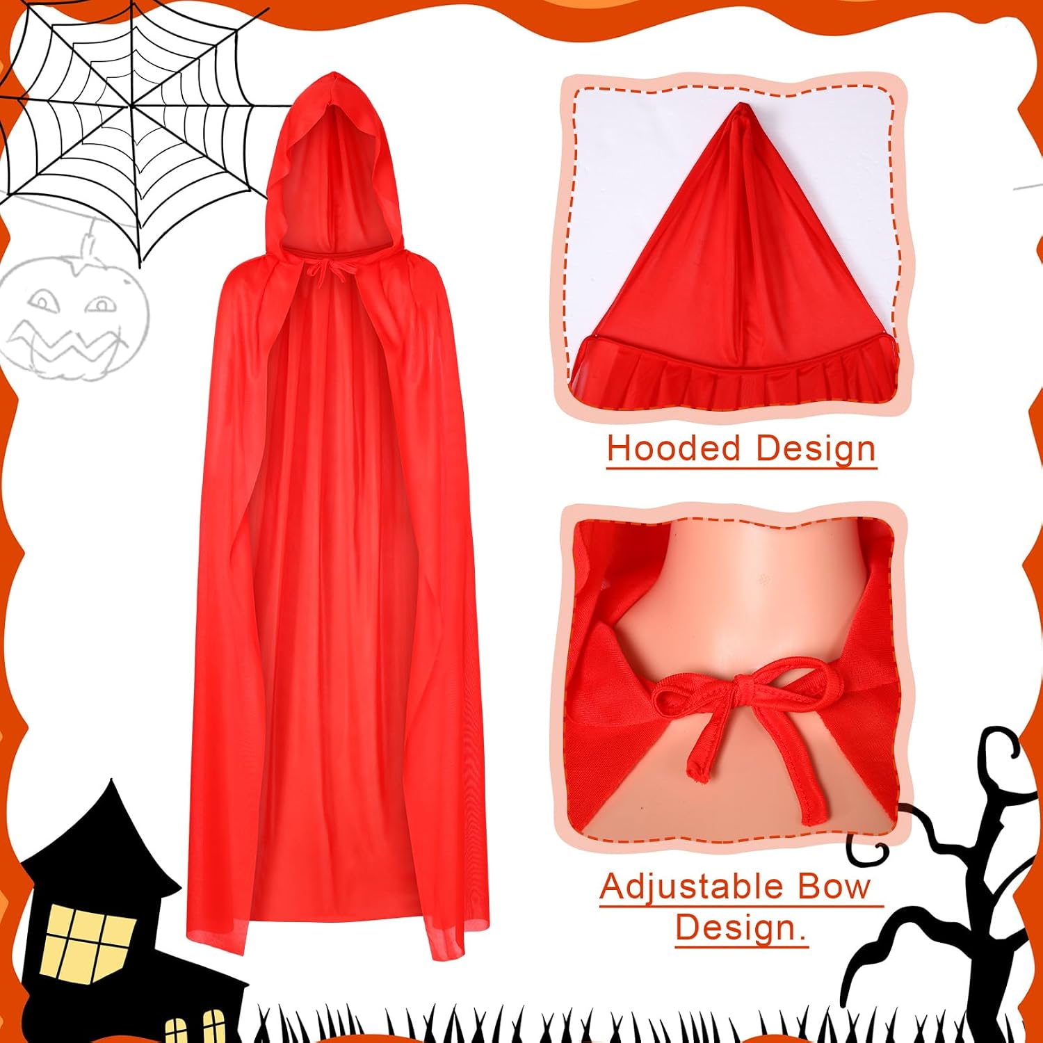 Janmercy 10 Pcs Halloween Red Cloak with Hood Vampire Cap Elf Ear Women Men