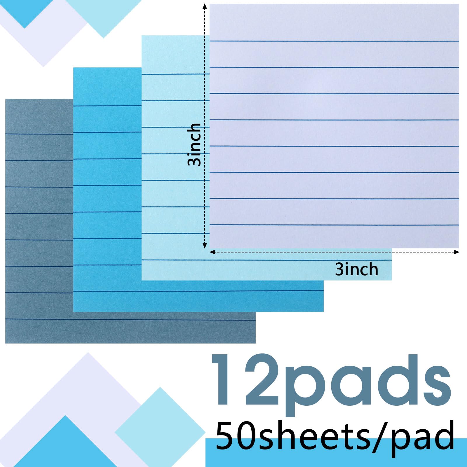 AmazingSpark Haftnotizen, liniert, 7,6 x 7,6 cm, liniert, super selbstklebend, mehrfarbig, Notizblöcke, Vintage, Ästhetik, Schule, Büro, Zubehör, 12 Stück