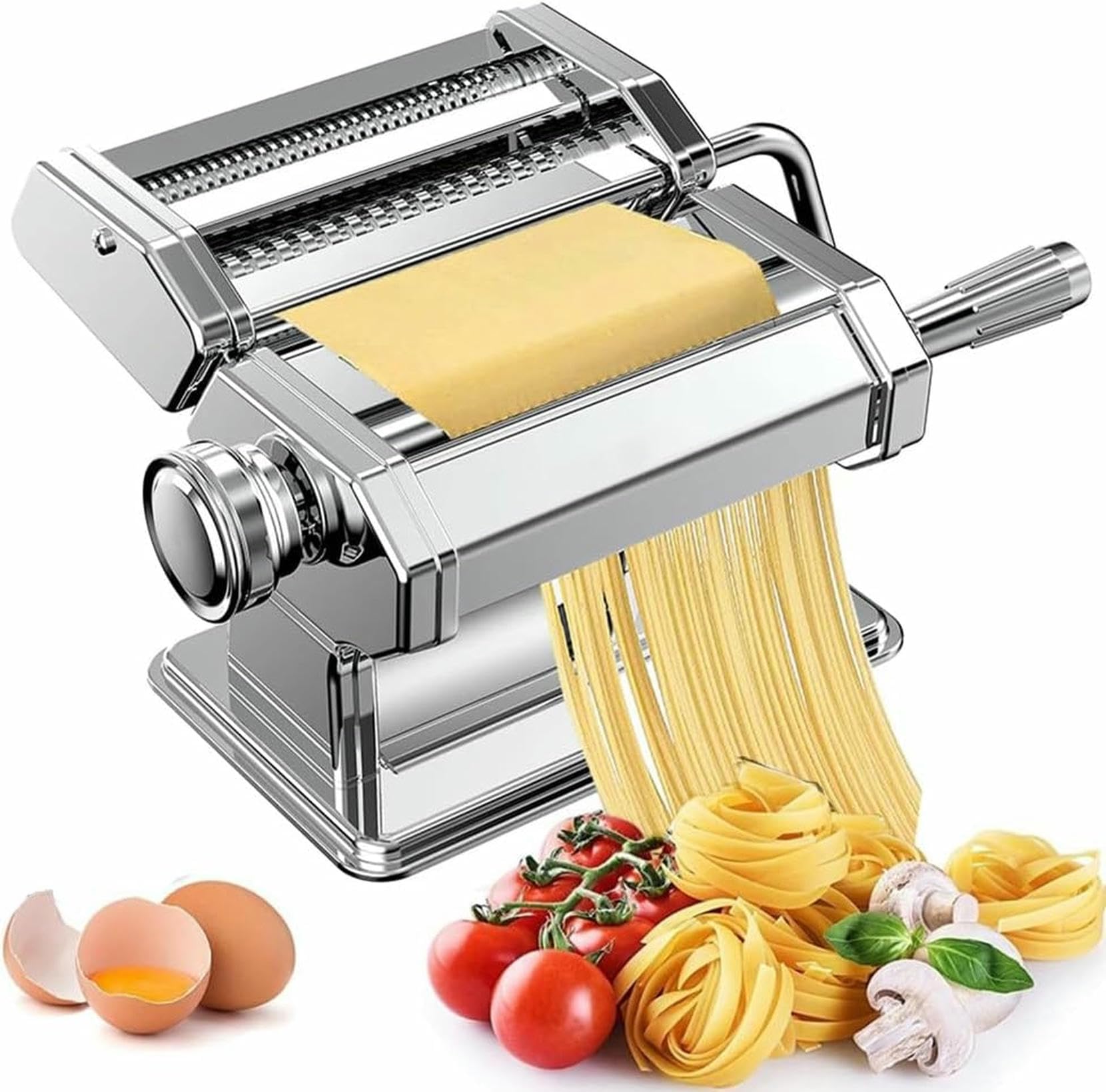 Máquina De Pasta, Manivela Manual De Acero Inoxidable Automática con 6 Ajustes De Espesor Ajustable 2 En 1 Fabricante De Fideos - Máquina De Fideos Frescos Familia