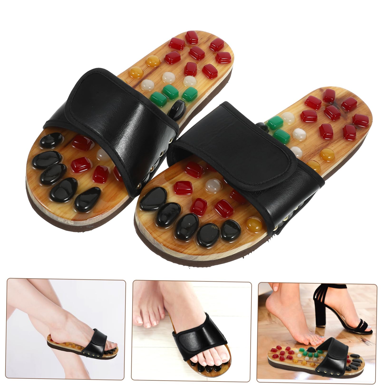 Akupressur Massage Sandalen zum Hineinschlüpfen, Schwarz 43-44