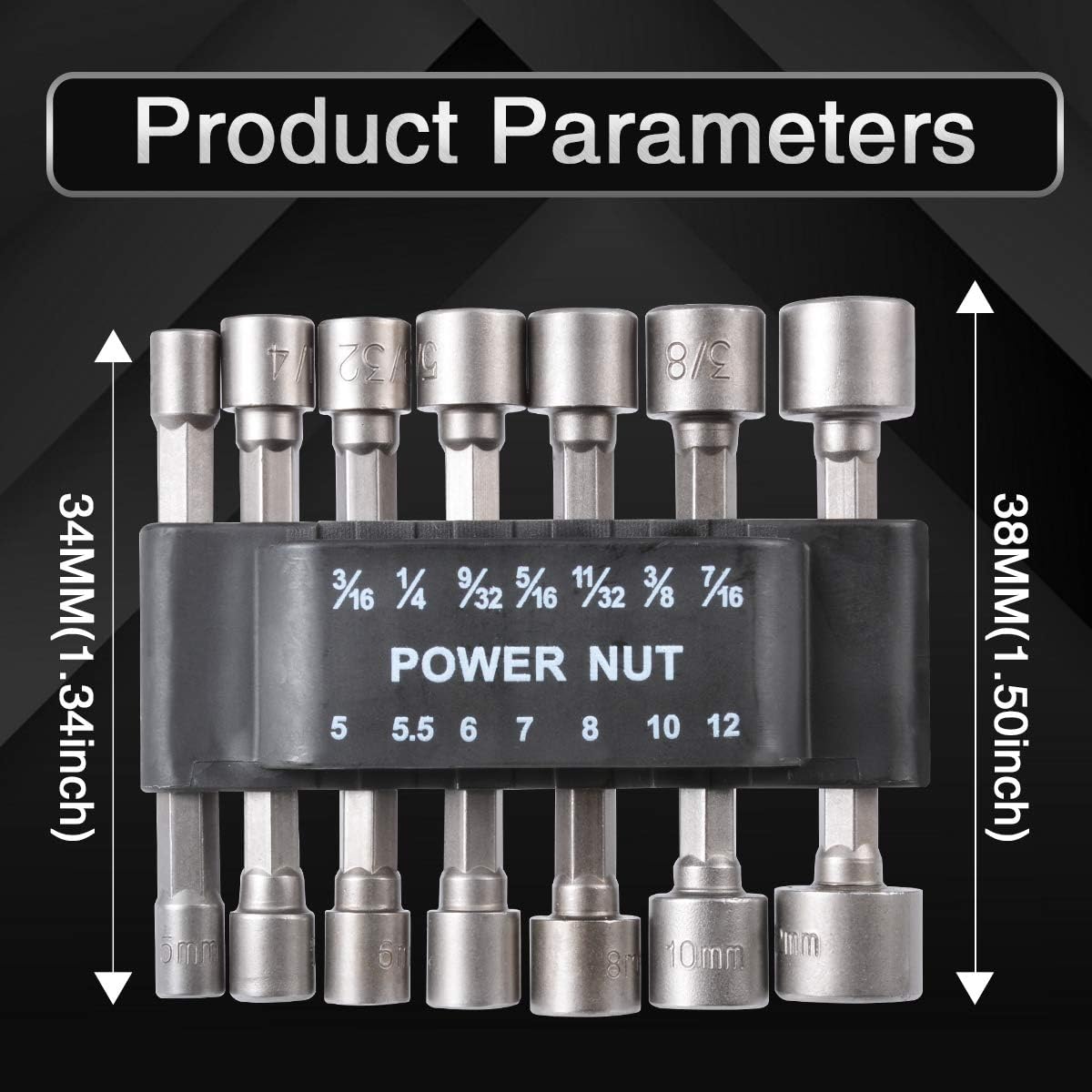 KATUR 14Pcs Quick-Change Power Nut Driver Bit Set, 1/4 Inch Hex Shank 3/16" 1/4" 9/32" 5/16" 11/32" 3/8" 7/16" 5,5.5,6,7,8,10,12mm
