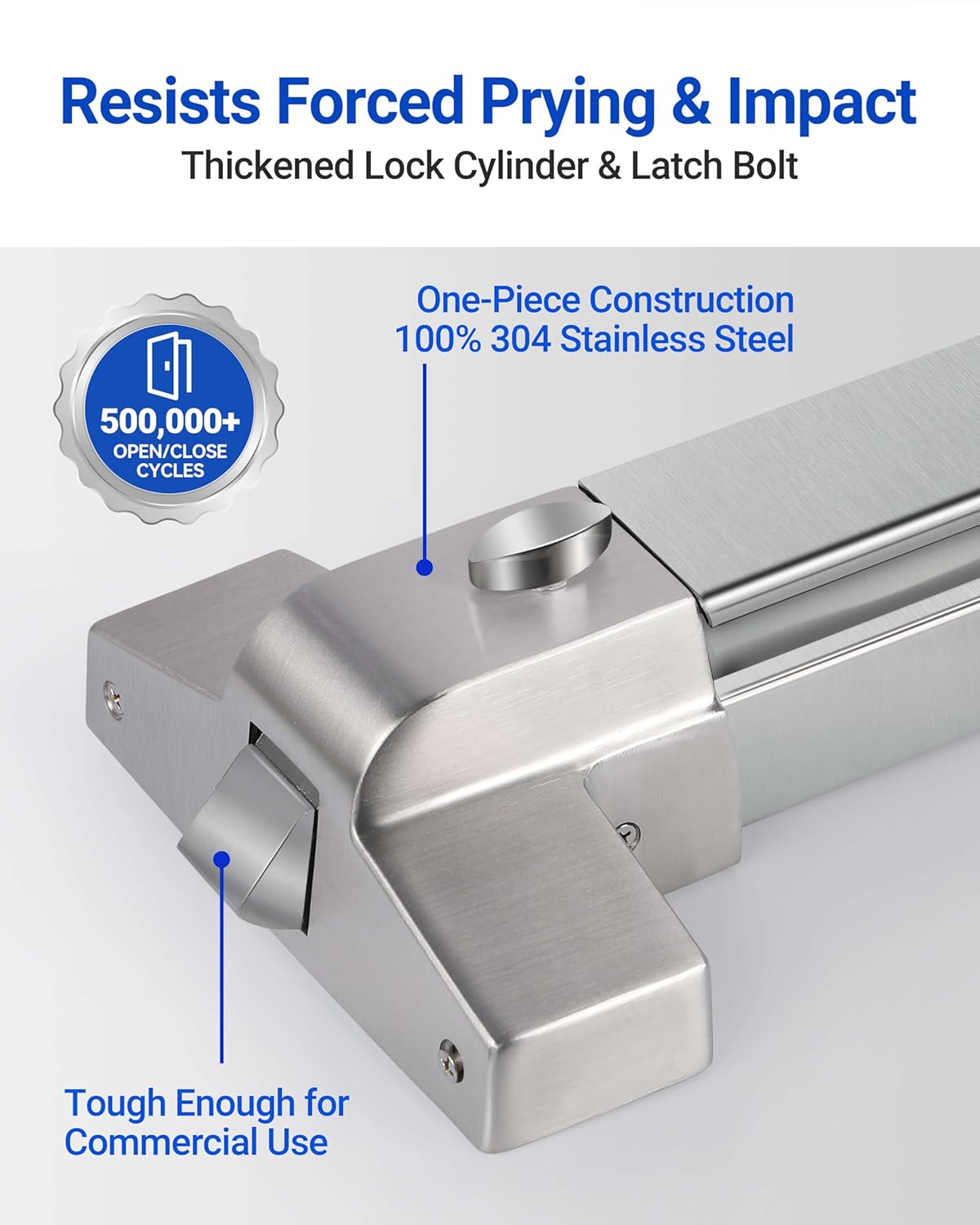 31" Commercial Push Bar Panic Exit Device -All 304 Stainless Steel Panic Bars for Exit Doors with Exterior Lever (6 Keys)- Emergency Exit Panic Door Hardware for 31"-48" Wooden/Metal Doors-HM-750A