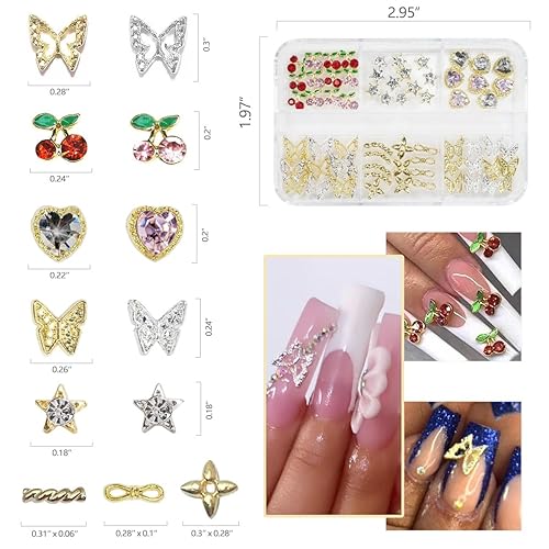 Vista 96 de 36 dijes de uñas de corazón rojo, de aleación de lujo dorada, dijes de San Valentín para uñas, diamantes de imitación rojos en 3D, diamantes