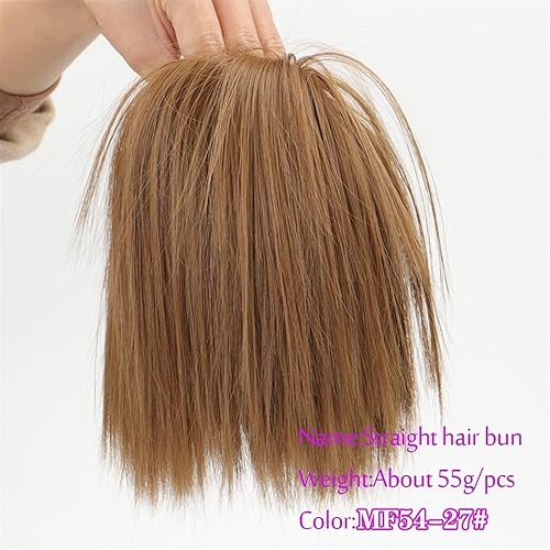 Miniatura 9 de Extensiones de cabello sintético de moño desordenado, esponjoso, liso, banda elástica, moño para mujer, moño de cabello humano real (color 6T88)