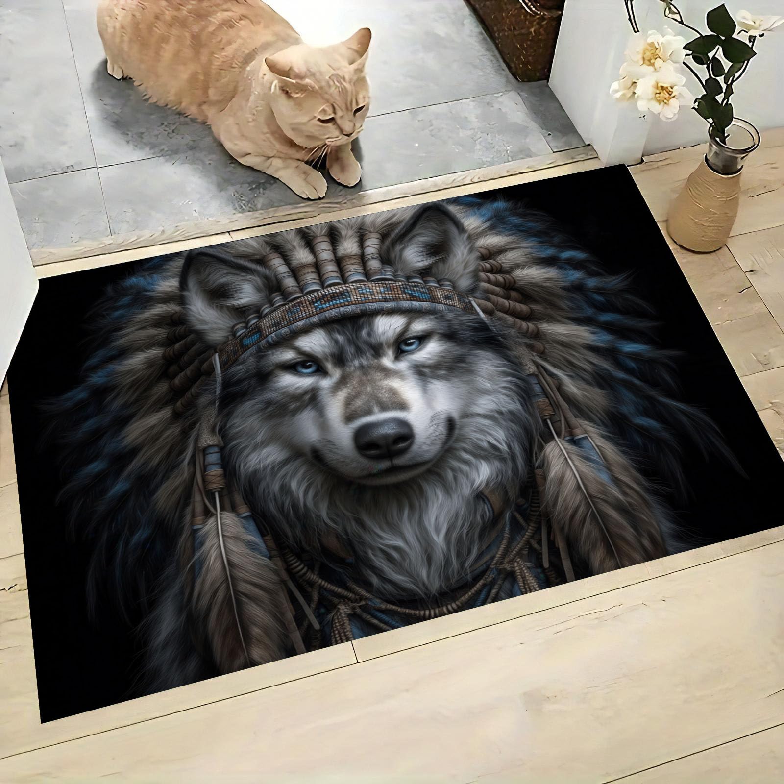 Tapis lavable en machine loup gris antidérapant et doux