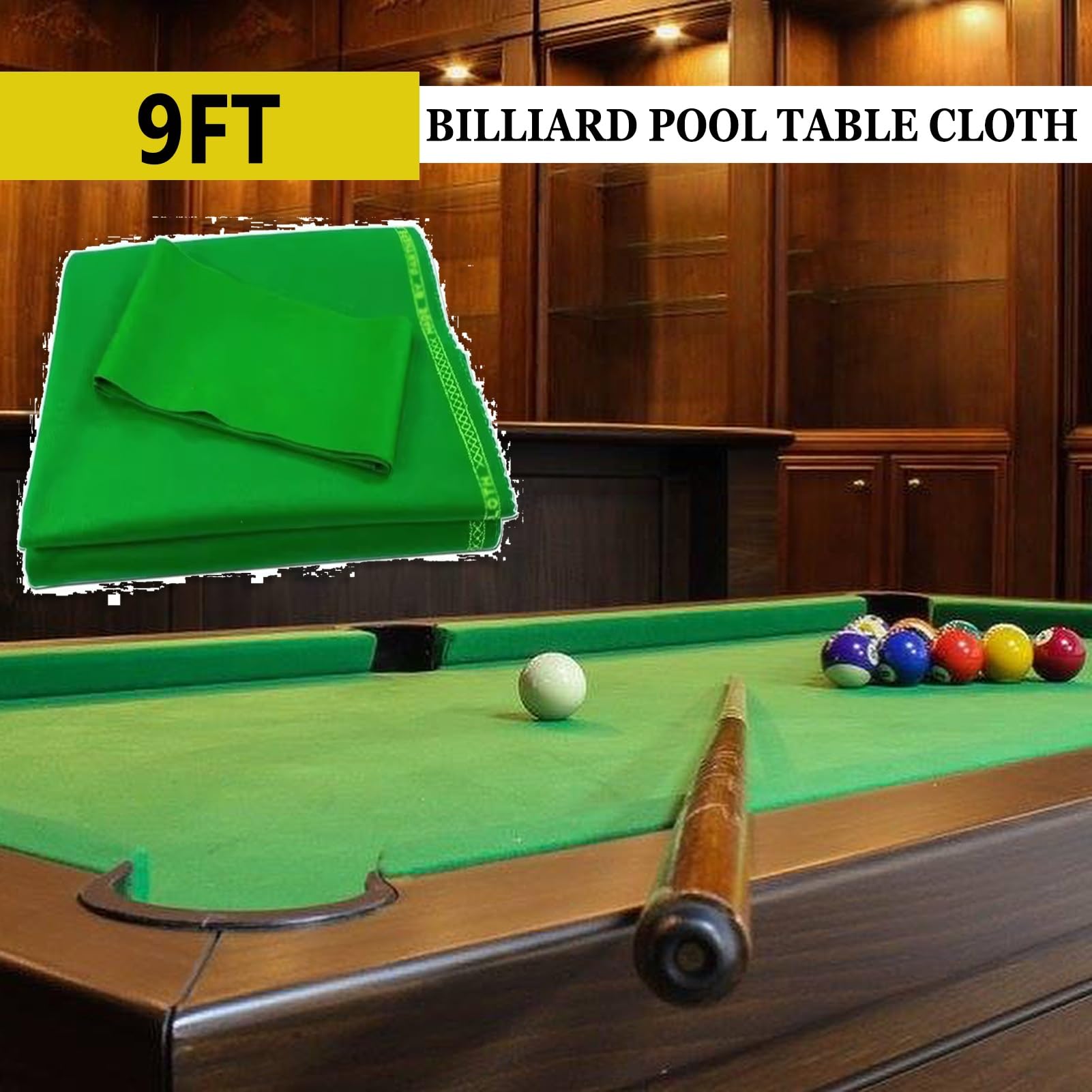 Tissu de Billard Tapis De Billard Professionnel De 2,74 M /9 Pi avec 6 Bandes, Kit De Feutre Rapide pour Tables De Billard, Bars, Hôtels Et Jeux D'intérieur.