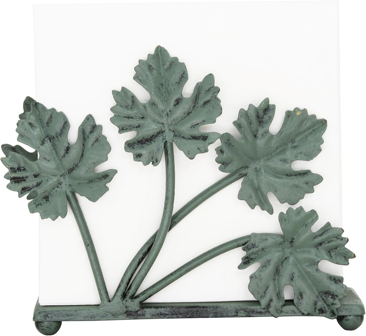 Owlgift Rustic Green Iron Napkin Holder & Mail Sorter - 6" Grape Leaf Rack