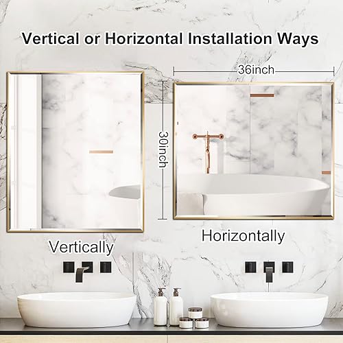 Miniatura 4 de Espejo negro de 20 x 40 pulgadas con borde biselado, marco de aluminio, espejo rectangular montado en la pared, espejo rectangular moderno