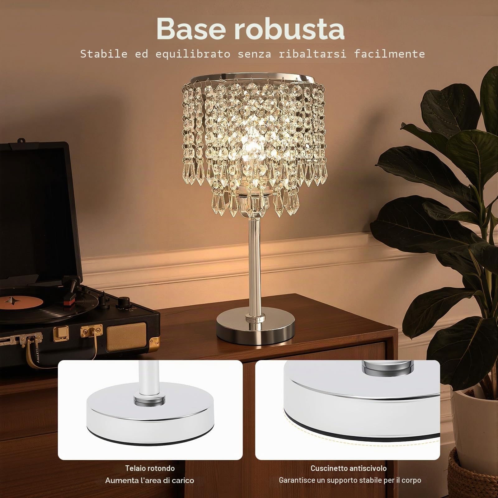 Lampada da tavolo a LED con cristallo, 220 V, per soggiorno, camera da letto, sala da pranzo