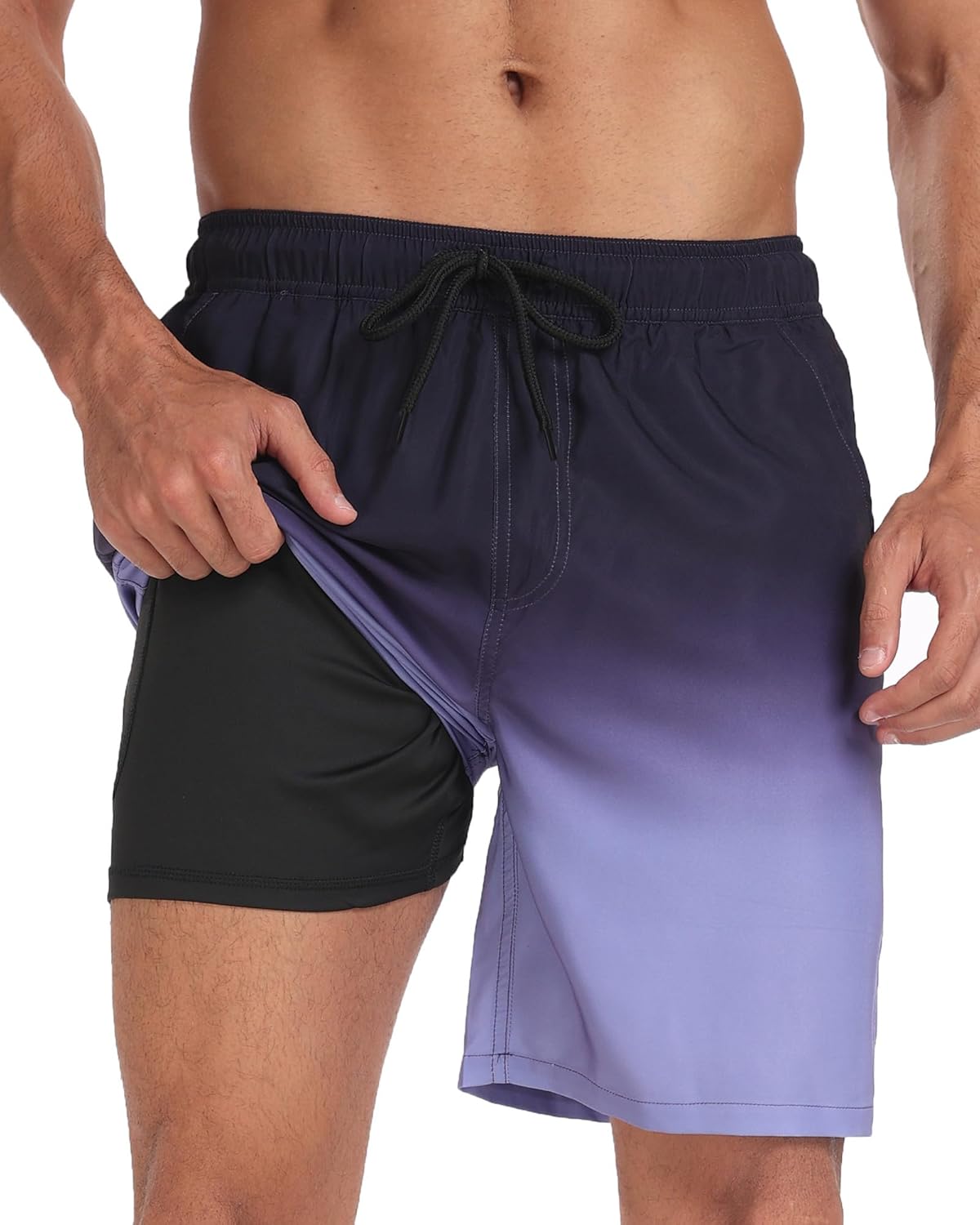 Mens Swim Trunks with Compression Liner 2 in 1 Quick Dry Swimming Shorts Swimwear Bathing Suits with Pockets